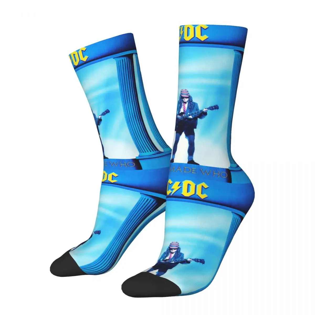 Funny Crazy Sock for Men Who Made Who Music Hip Hop Harajuku A-AC DC Happy Seamless Pattern Printed Boys Crew compression Sock