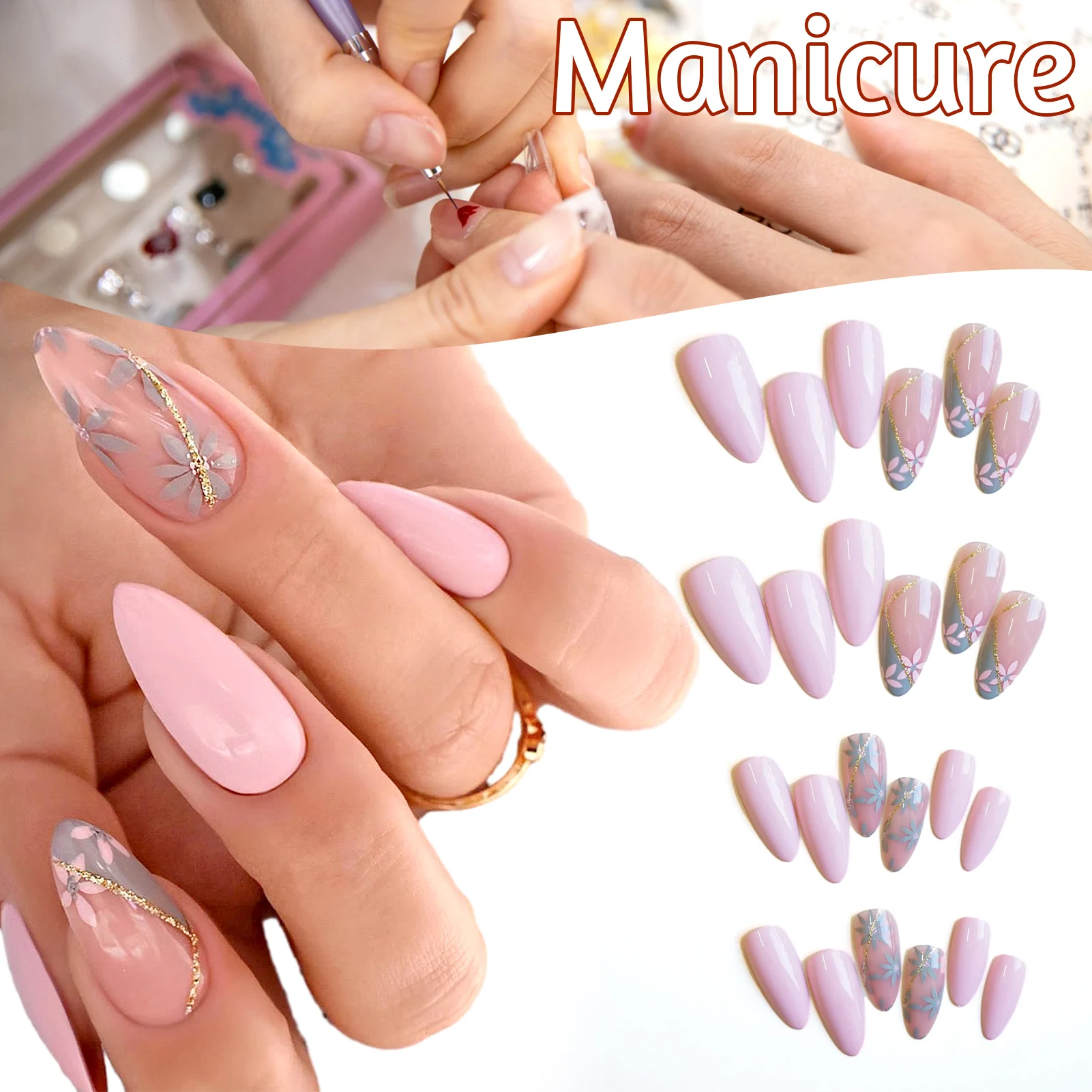 

Unique Floral Plant Pattern Fake Nails Personalized Charming False Nails For Women Girls