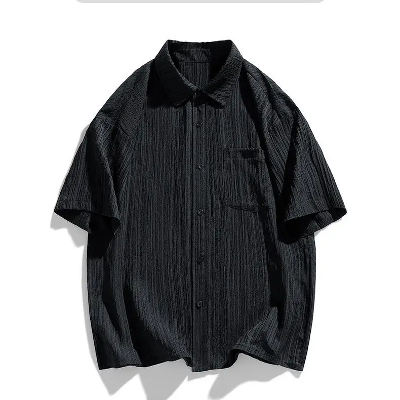 Summer Ice Silk Shirt Short-sleeved Men's Summer Fashion Brand Texture Jacquard Pure Color