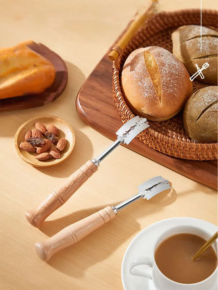 Wood Bread Cutter French Bread Blades Kitchen Gadgets Wood Long Handle Baking Accessory European Style Curved Arch Toast Knife