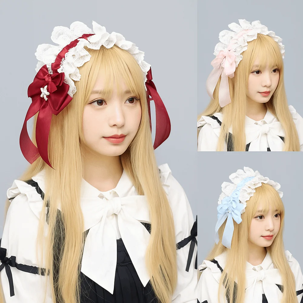 

Cute Sweet Lolita Lace Headband Ribbon Bow Jk Ruffled Hairband Hair Accessories Kawaii Anime Maid Cosplay Headdress Party