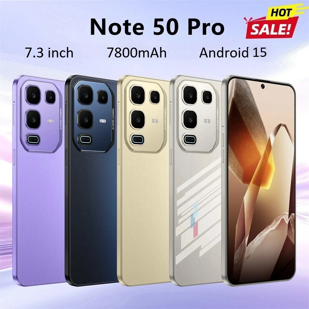 2026 оригинальные мобильные телефоны Note 50 Pro, глобальная версия, 7,3-дюймовый смартфон 5G с двумя SIM-картами, 7800 мАч, Android 15, дешевые мобильные телефоны