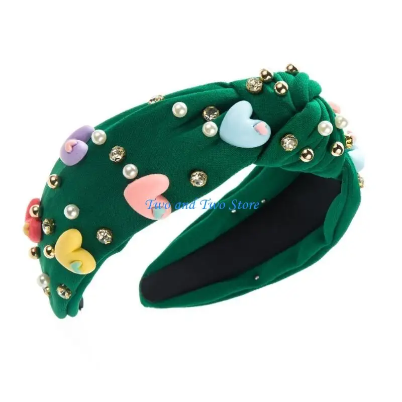 

HX6F Delicate Headbands with Diamond Pearl Nailed for Girl Knots Wide Brims Headbands