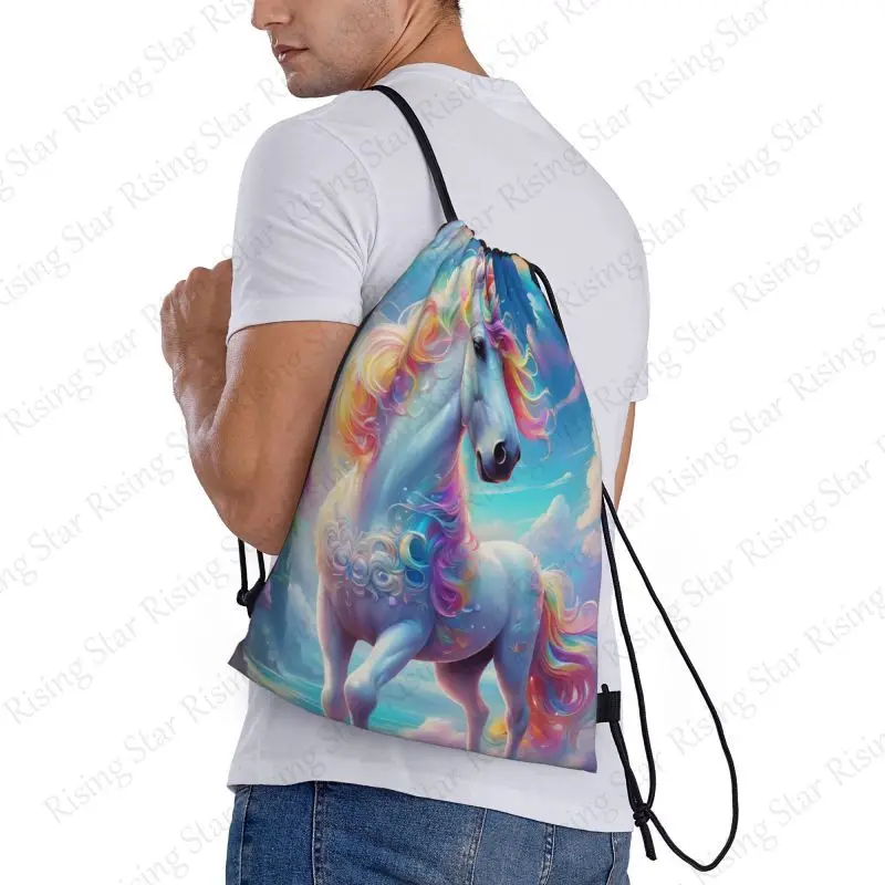 Unicorn with Flower animal Bicycle Backpack Gym Drawstring Shoe Bag Multifunctional Sports Bag Beach Travel Backpack Unisex Gift