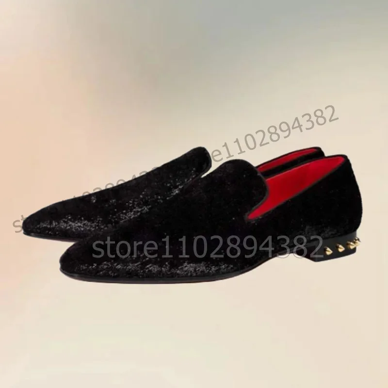 

Gold Rivets Decor Black Sequins Suede Loafers Fashion Slip On Men Shoes Luxury Handmade Party Banquet Wedding Men Casual Shoes