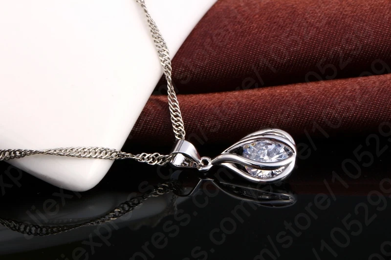Women's 925 Sterling Silver Round Drop Pendant Necklace & Hoop Earring Set