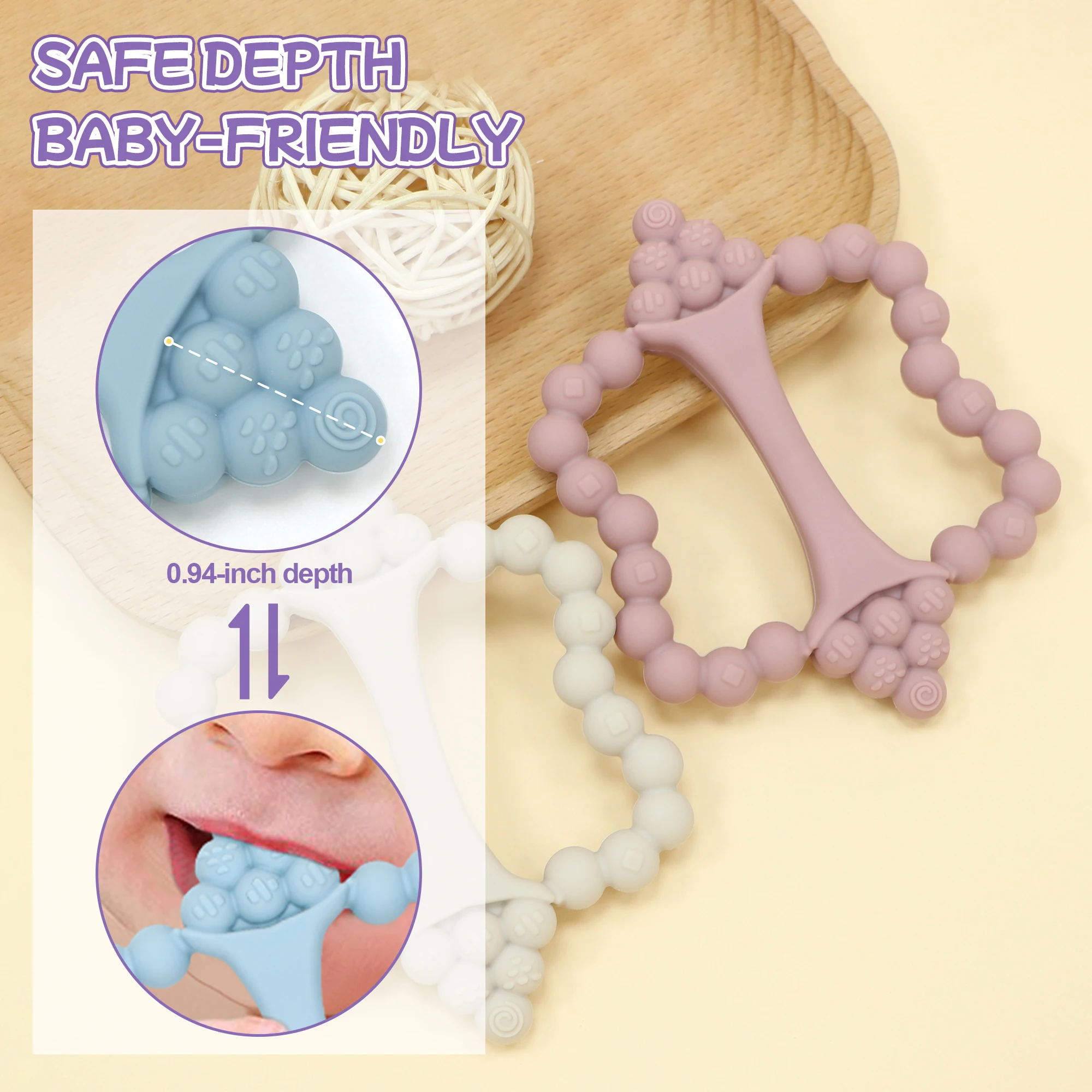 Jouet de dentition en silicone en forme de raisin pour bébés, facile à tenir, adapté aux bébés pendant la dentition, un incontournable pour les nouveaux parents.