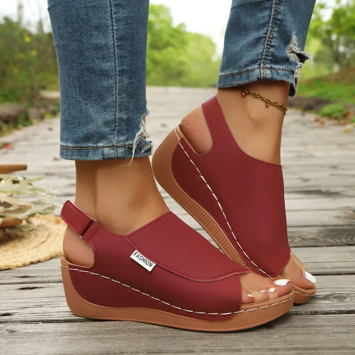 

Women Comfort Wedges Sandals 2026 New Casual Non Slip Beach Shoes Woman Roman Style Peep Toe Platform Sandals Plus Size Shoes
