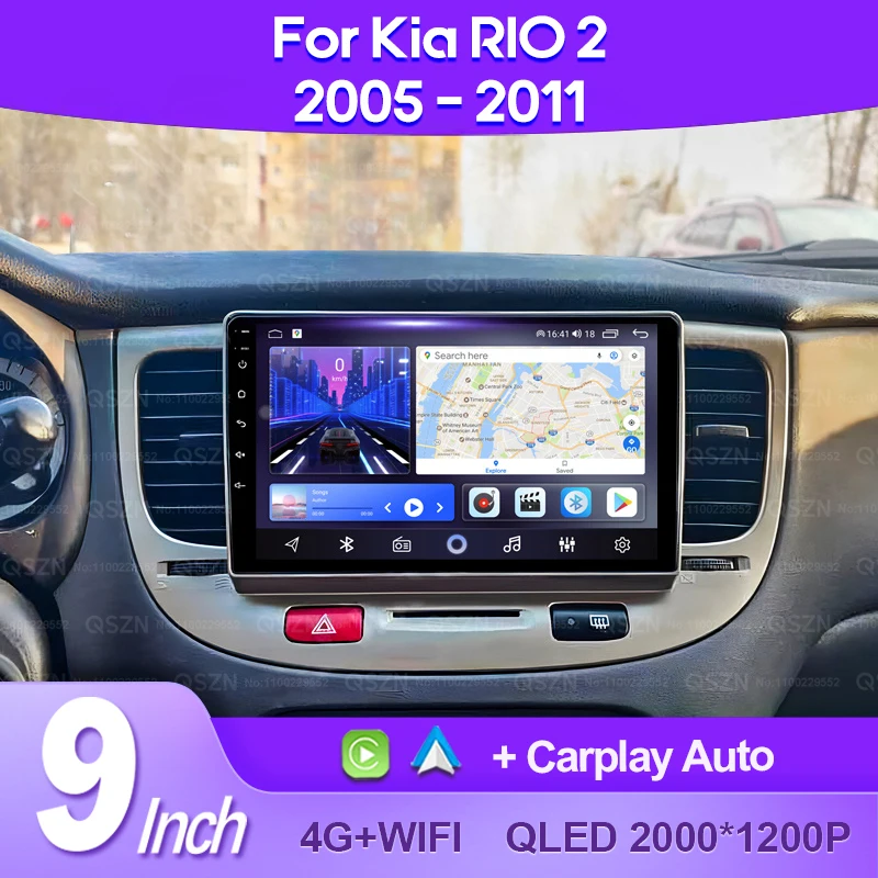 QSZN For Kia RIO 2 RIO2 2005 -2011 2K QLED Android 13 Car Radio Multimedia Video Player AI Voice CarPlay 4G GPS Head Unit Stereo