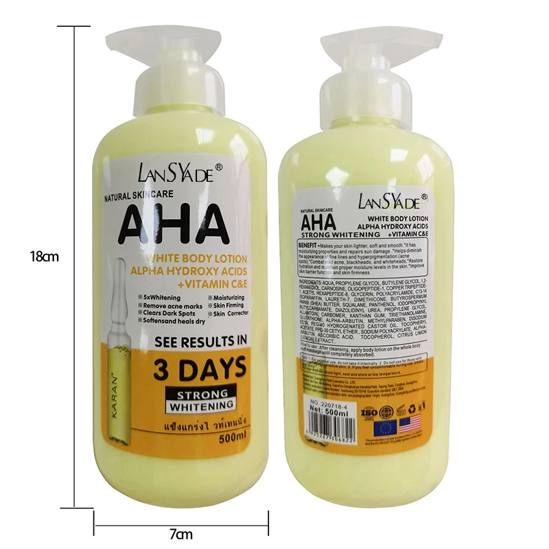 Loção Corporal Clareadora, Hidroxi Ácidos, Vitamina C e E, Pele Embelezadora, Loção Corporal Clareadora, Creme Delicado e Suave para Cuidados com a Pele, 500ml