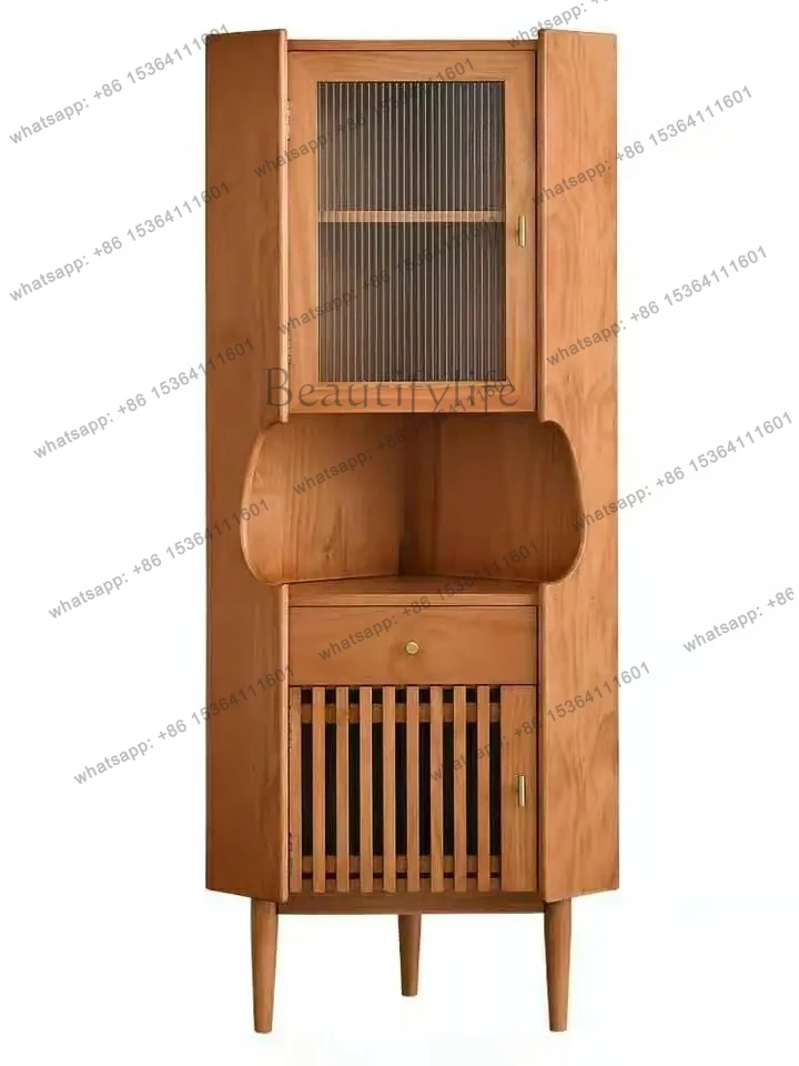 

Nordic solid wood corner cabinet wine cabinet living room corner modern simple small apartment locker