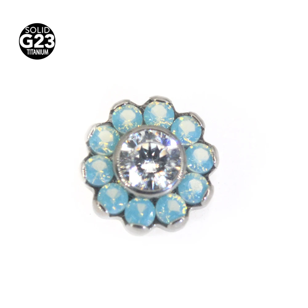 2023 New Tranding16G 1PC Flower Dermal Women Jewelry F136 Titanium Opal Cartilage Ear Diver Piercing Zircon Flower Micro Dermal