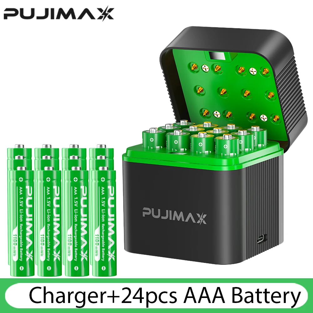 PUJIMAX 1,5 V AAA 1100 mWh oplaadbare lithium-ionbatterij met slimme batterijlader SET batterijen individueel beschikbaar