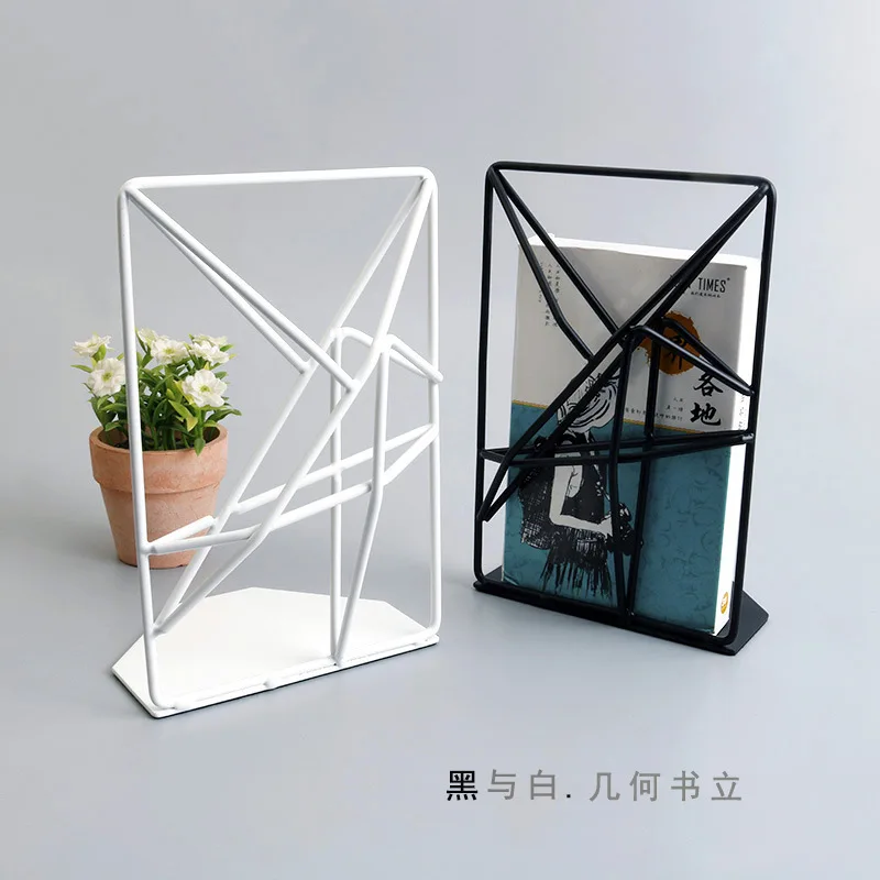 

Metal Bookend Geometric Shape Desk Organizer White Black Color