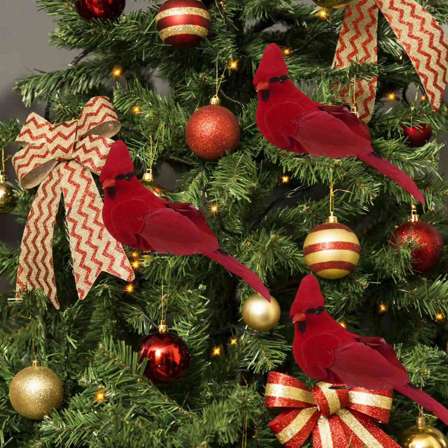 24Pcs Clip-On Artificial Red Cardinals Christmas Ornaments Feathered Bird Xmas-ABGL