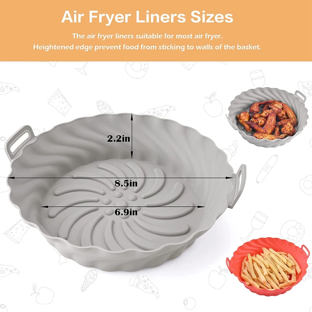 Air Fryer Silicone Pot, 8.5 Inch Reusable Non-Stick Air Fryer Silicone Liners Fits COSORI 3.6 to 6.8QT (X-Large,