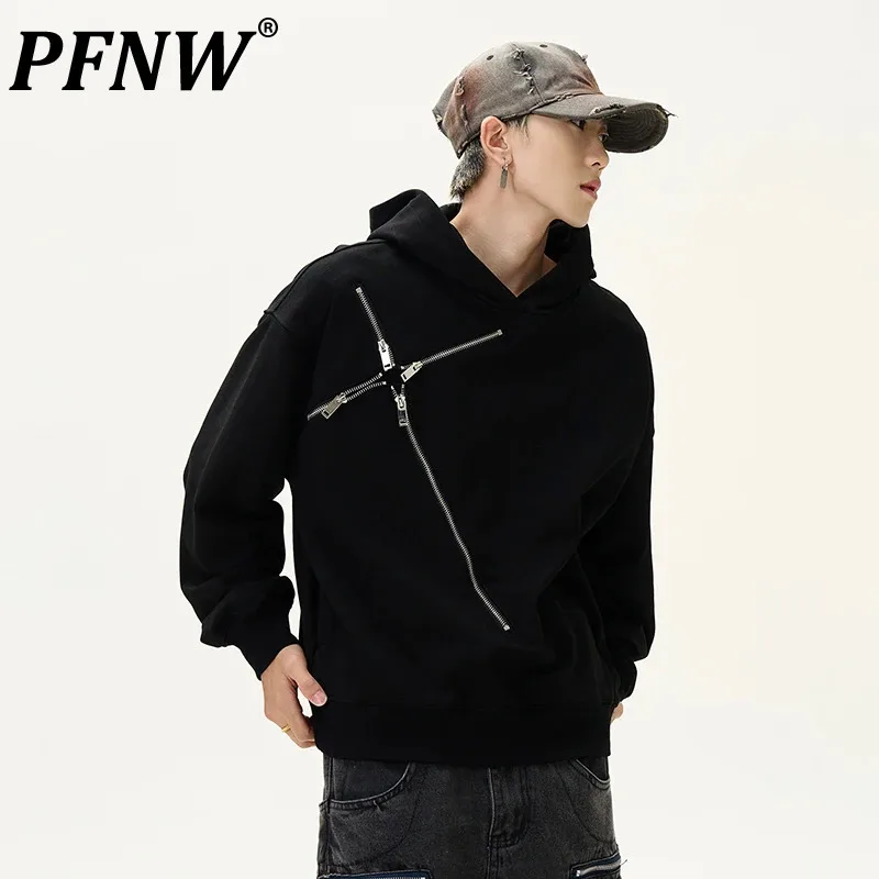 

PFNW American Metal Zipper Design Sweatershirt Men's High Street 2024 New Fashion Long Sleeve Hoodie Autumn Male Tops 28W4859