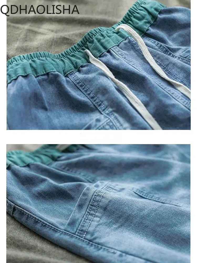Women Jeans Korean Version Hole Elastic Waist Casual Haren Pants Ankle Length Pants for Women High Waisted Baggy Ripped Jeans