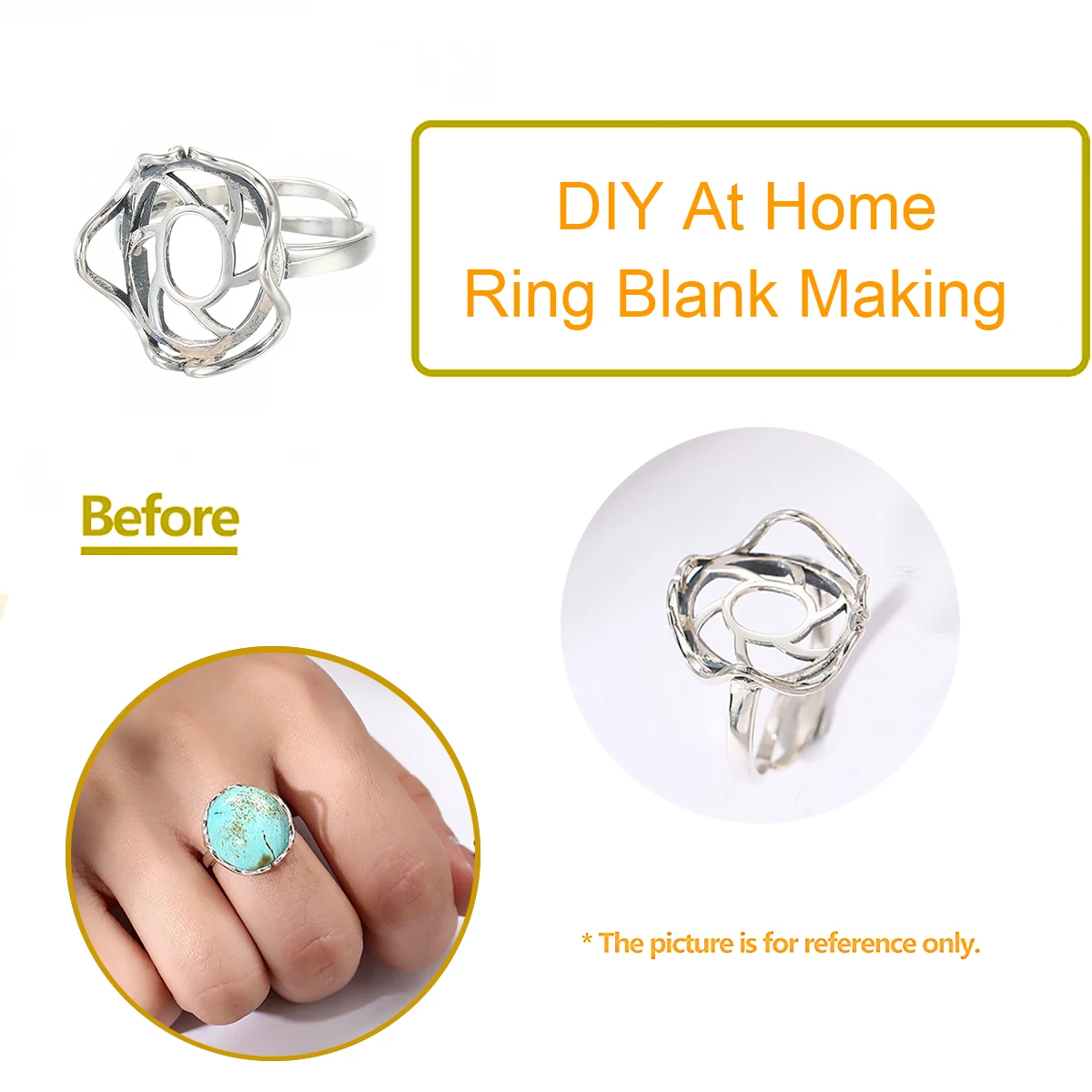925 Sterling Silver Adjustable Ring Base for 14x15mm Irregular Gemstone Ring Blank Setting  DIY Jewelry Making for Women