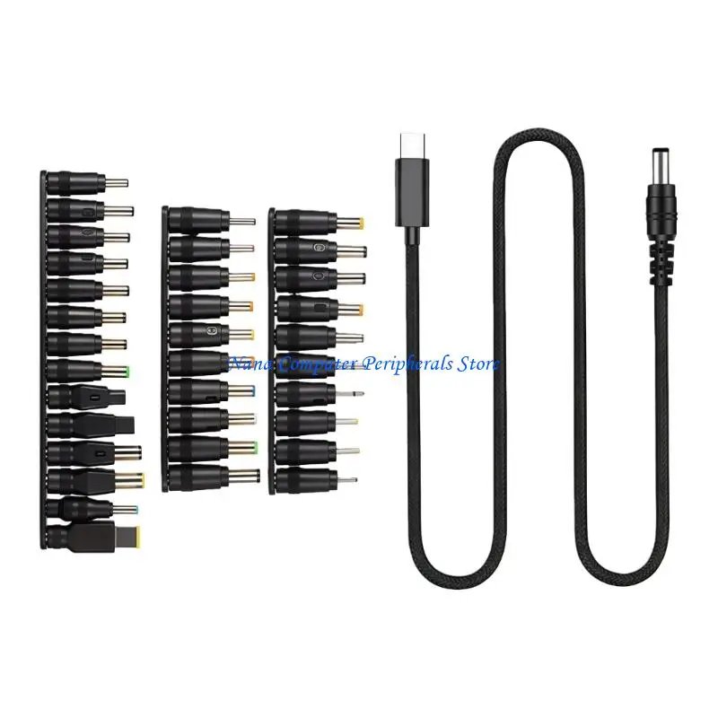 

F68C Universal Laptop Power Converters DC5.5mm to USB C 100WPD Charging Cable Including Multiple Adapter for Different Models