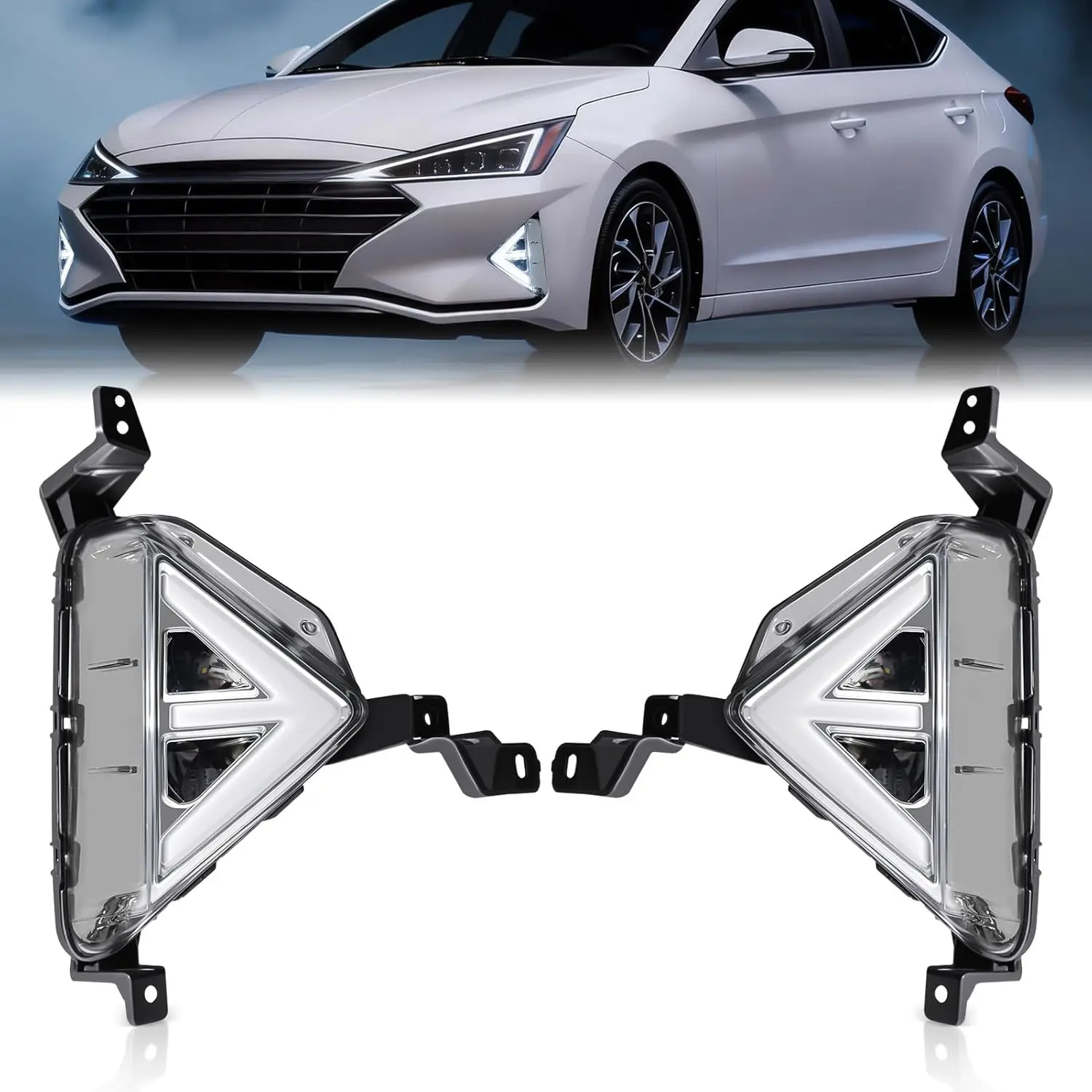 LED Fog Lights For Hyundai Elantra 2019 2020 LED DRL Light Fog Lamp Assembly Amber Turn Signal Lights with DRL Wiring Harness