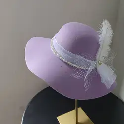 2023 Autumn/Winter French Vintage Big Eaves Hat Handmade DIY Bow Feather Elegant Women's Hats Design