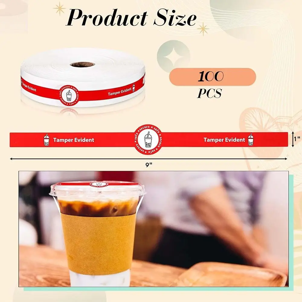 100PCS Paper Tamper Evident Sealing Sticker Red Green Drink Package Safe Secure Tag Long Stripe Backing Wrapping Seal Labels