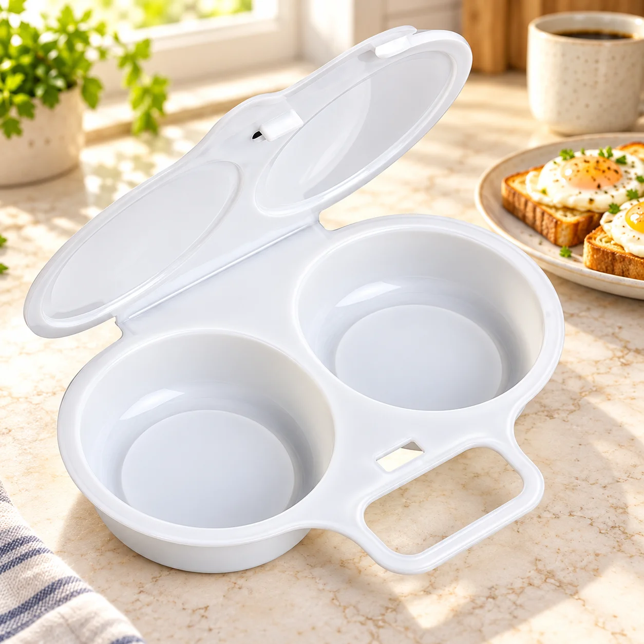 Microwave Egg Cooker Dual Cup Food Grade Plastic Egg Steamer Heat Resistant Easy to Clean Portable Kitchen Breakfast Egg Mold