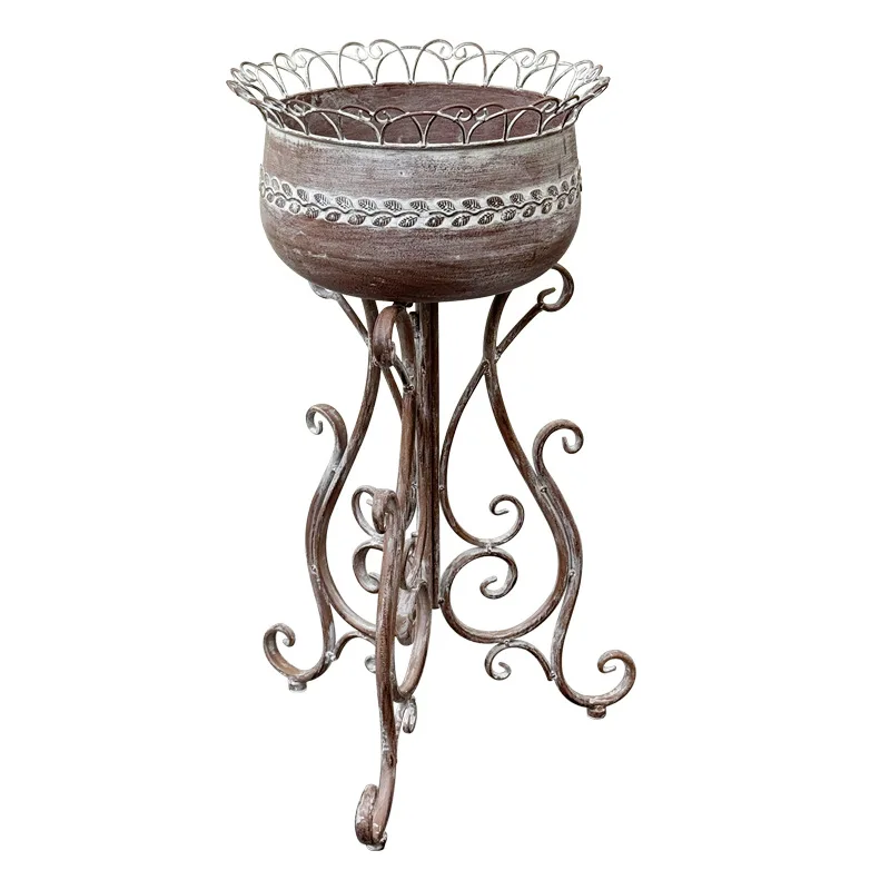 Retro old wrought iron terrace plant flower stand