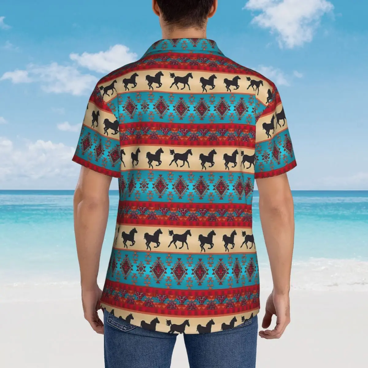 Camisa de vacaciones de caballo Tribal para hombres, camisas casuales de verano con estampado Vintage, blusas de moda, manga corta, ropa cómoda personalizada DIY