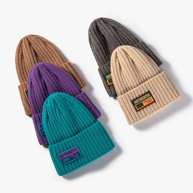 Korean Letter Beanie Hat Fashion Women Cloth Label Caps Autumn Winter Outdoor Warm Couple Knitted Hats Solid Color Simple Cap