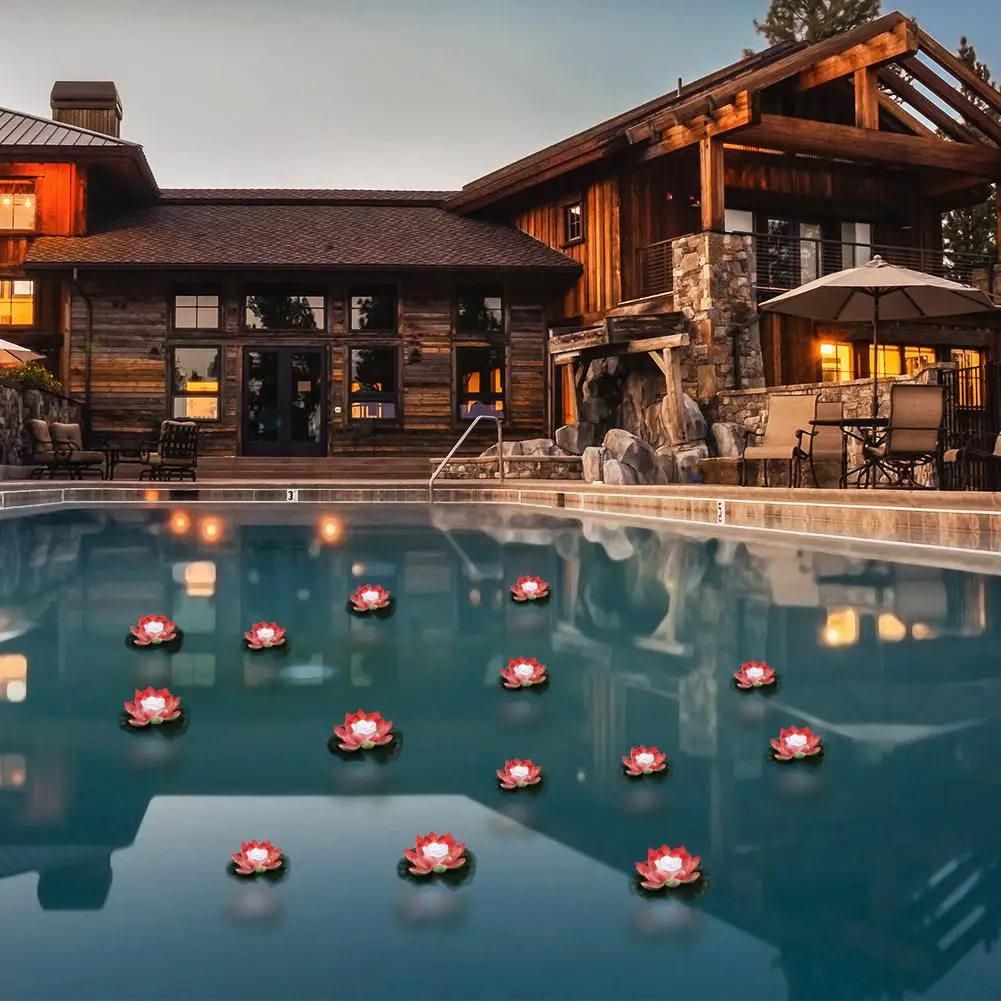 مصباح LED عائم مقاوم للماء على شكل زهرة اللوتس ديكور بركة السباحة (أحمر) #1