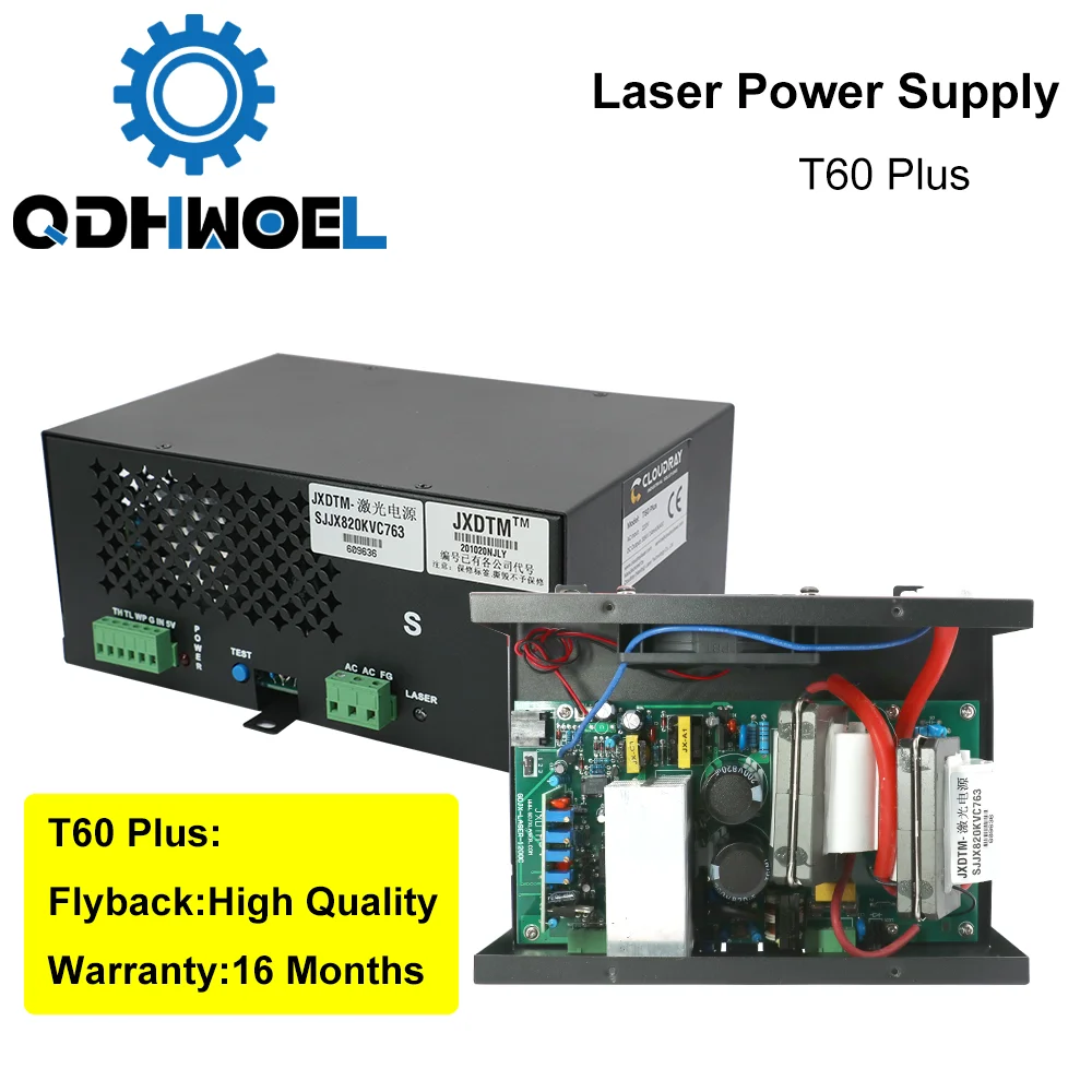 60W CO2 Laser Power Supply for CO2 Laser Engraving Cutting Machine HY-T60 T / W Plus Series with Long Warranty