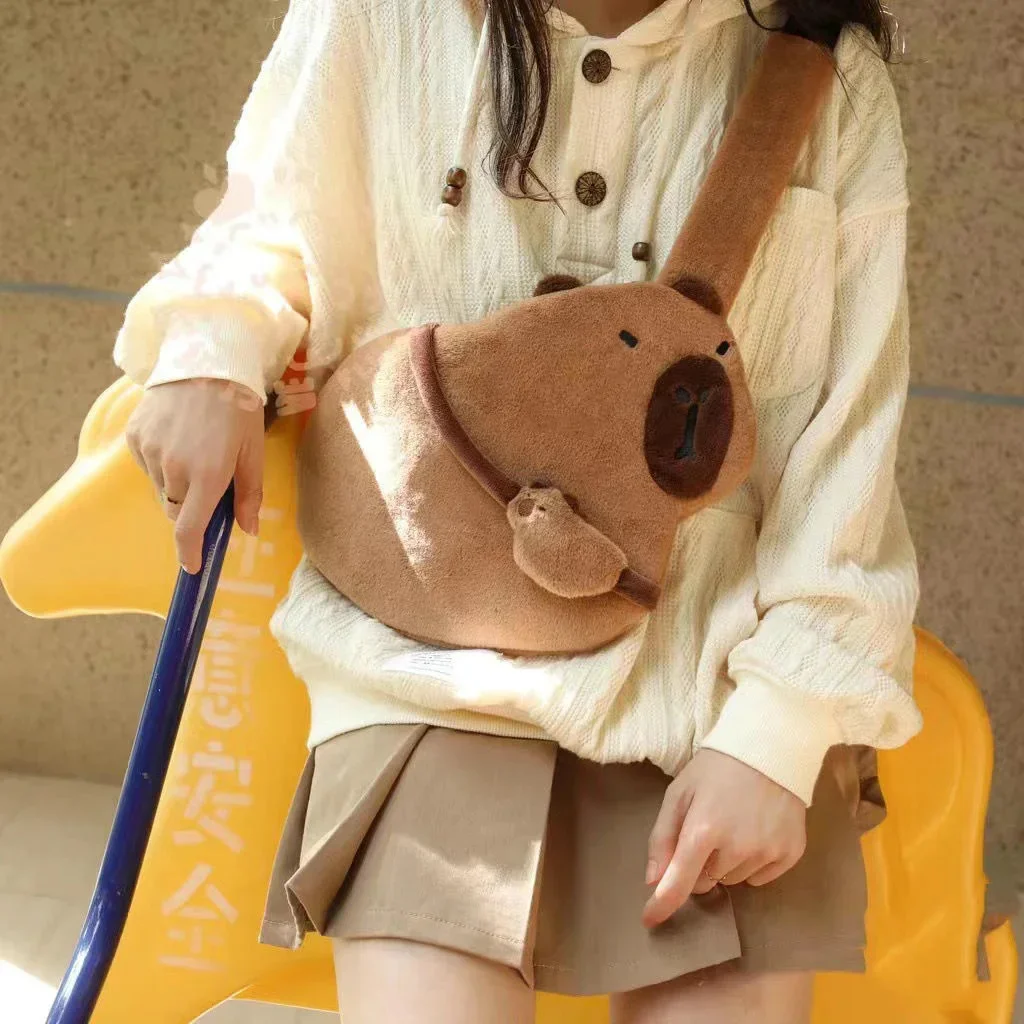 Capybara-Mochila De felpa para niña, bolso cruzado suave y cálido, ideal para regalo de cumpleaños y Navidad, novedad de 2024