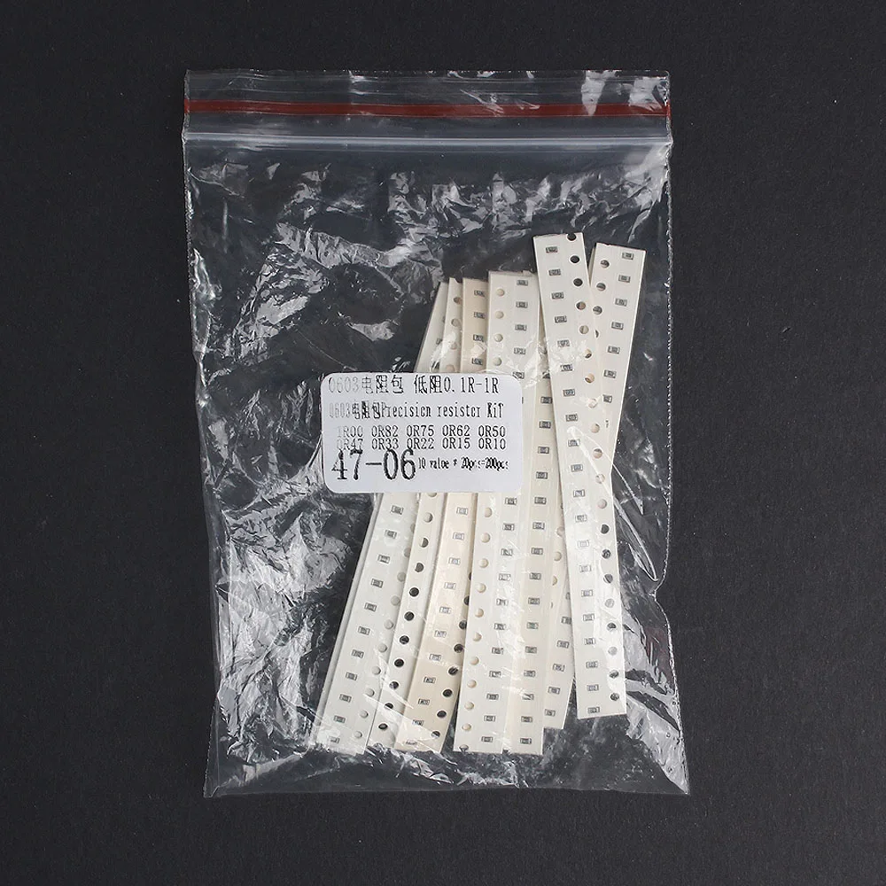 200PCS/Set NEW Chip Resistor Assorted Kit: 0603 0805 1206 SMD Resistor 10 Values:  0.1R~1R Ohm 1% Resistor Set Low-Resistance