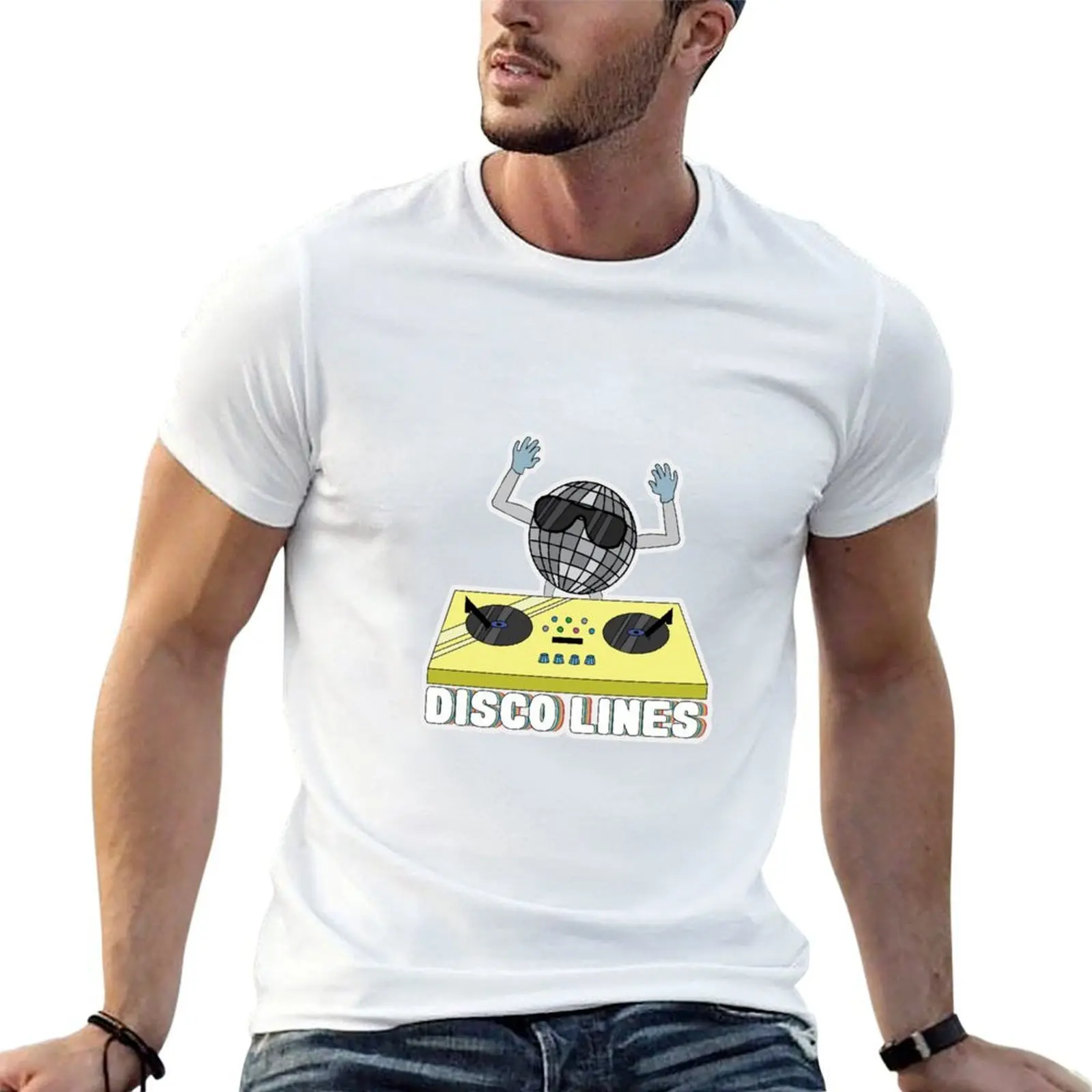 

Футболка с наклейками Disco Lines, мужская футболка с рисунком, мужские футболки, хлопковая футболка