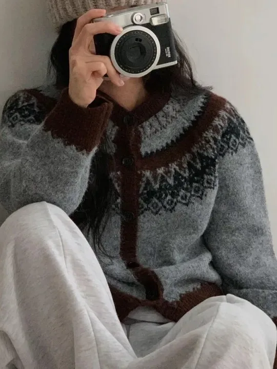 الرجعية الكورية Sle معرض جزيرة الفنية طويلة Sve محبوك سترة مستديرة Ne الشمال تصميم مفتوح سترة المرأة Faion #4