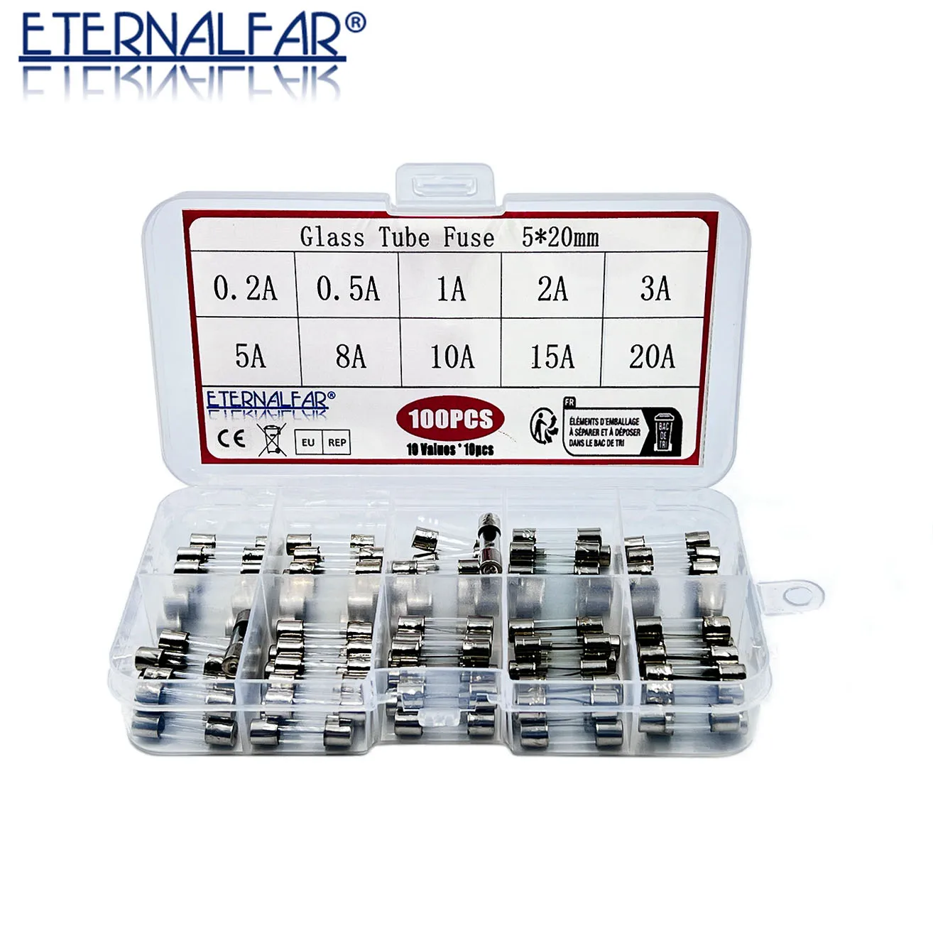 

5x20mm 0.5A 1A 2A 3.15A 5A 8A 10A Quick Blow Glass Tube Fuse Assorted Kits,Fast-blow Glass Fuses,fuse wire 5*20mm diy kit 100Pcs