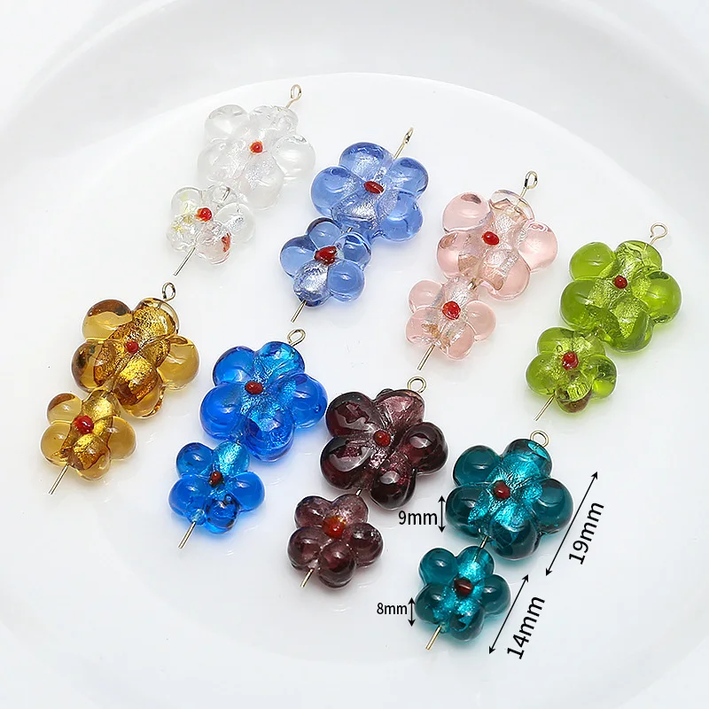 10PCS 14/19MMMulticolor Lampwork Glass Beads Flower Loose Spacer Beads Glaze Charms  for Jewelry Making DIY Bracelet Earring