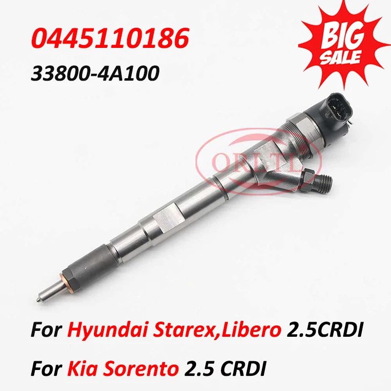 

New Injector 0445110186 Common Rail Diesel Nozzle 33800-4A100 Fuel Sprayer 0 445 110 186 For Hyundai Starex 2.5CRDI