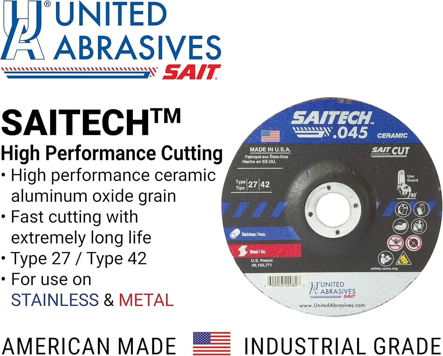 Abrasives-SAIT 22082 Saitech™ High Performance Cut-Off Wheels (Type 27/Type 42 Depressed Center) 6