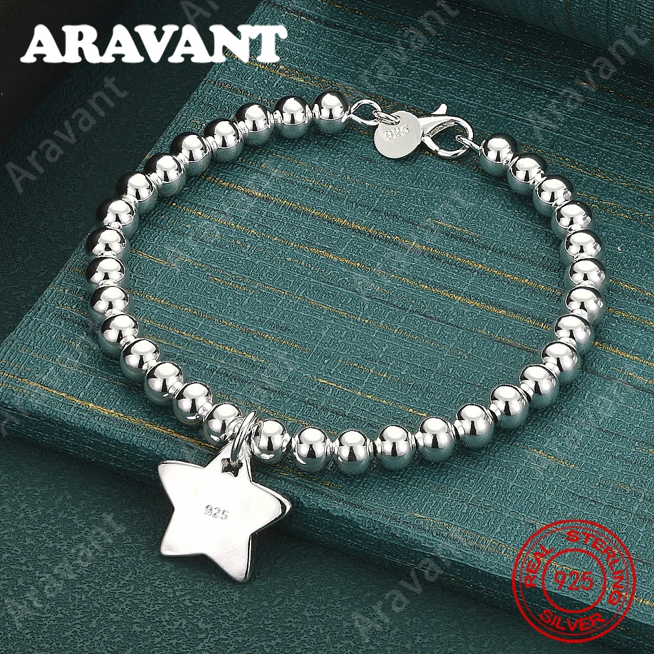 925 Sterling Silver 4mm Bead Bracelet With Star Pendant – A Unique, Versatile Gift For Women, Perfect For Banquets