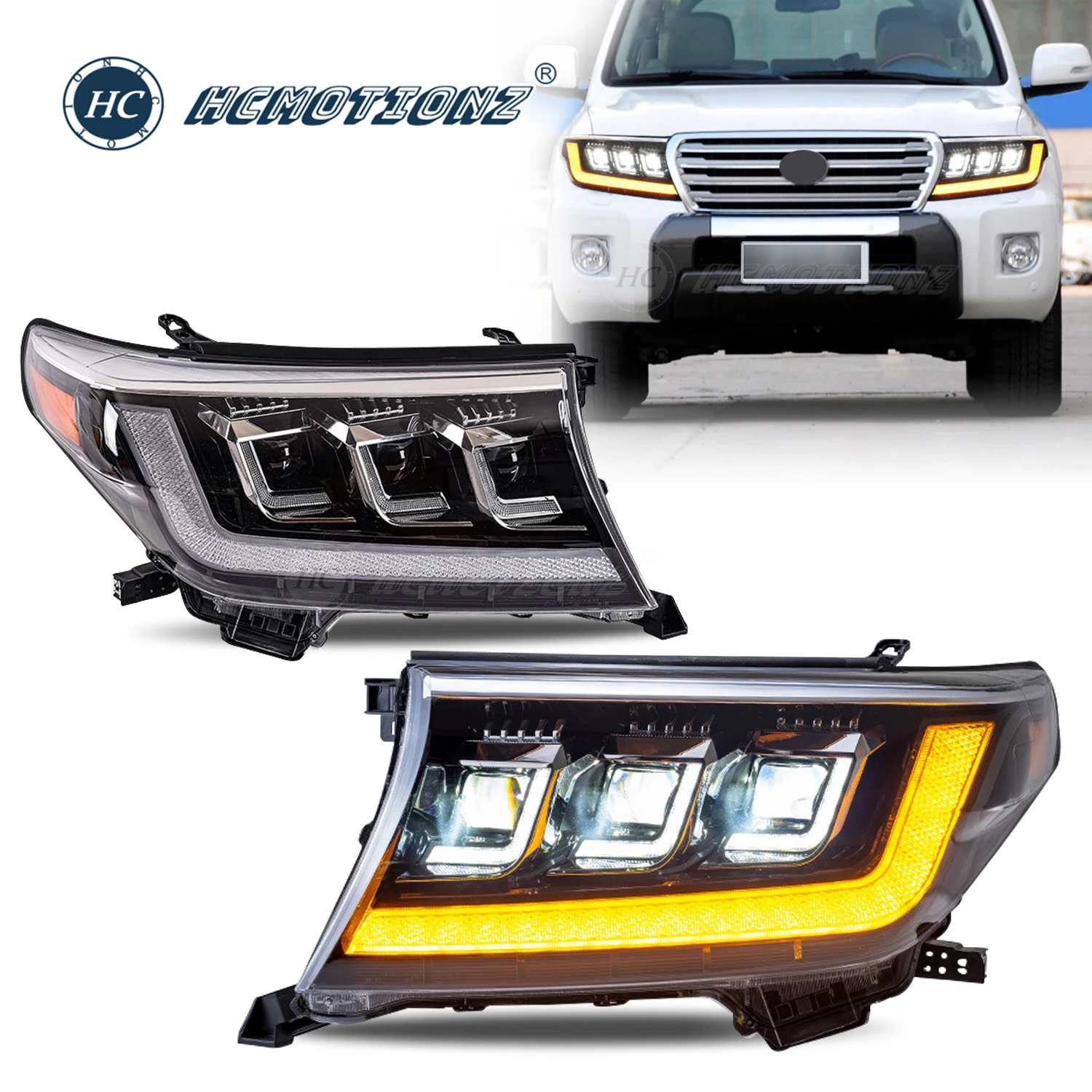 

HCMOTIONZ LED Car Front Lamps for Toyota Land Cruiser 2007-2015 DRL Start up Animation Headlights Assembly FJ200