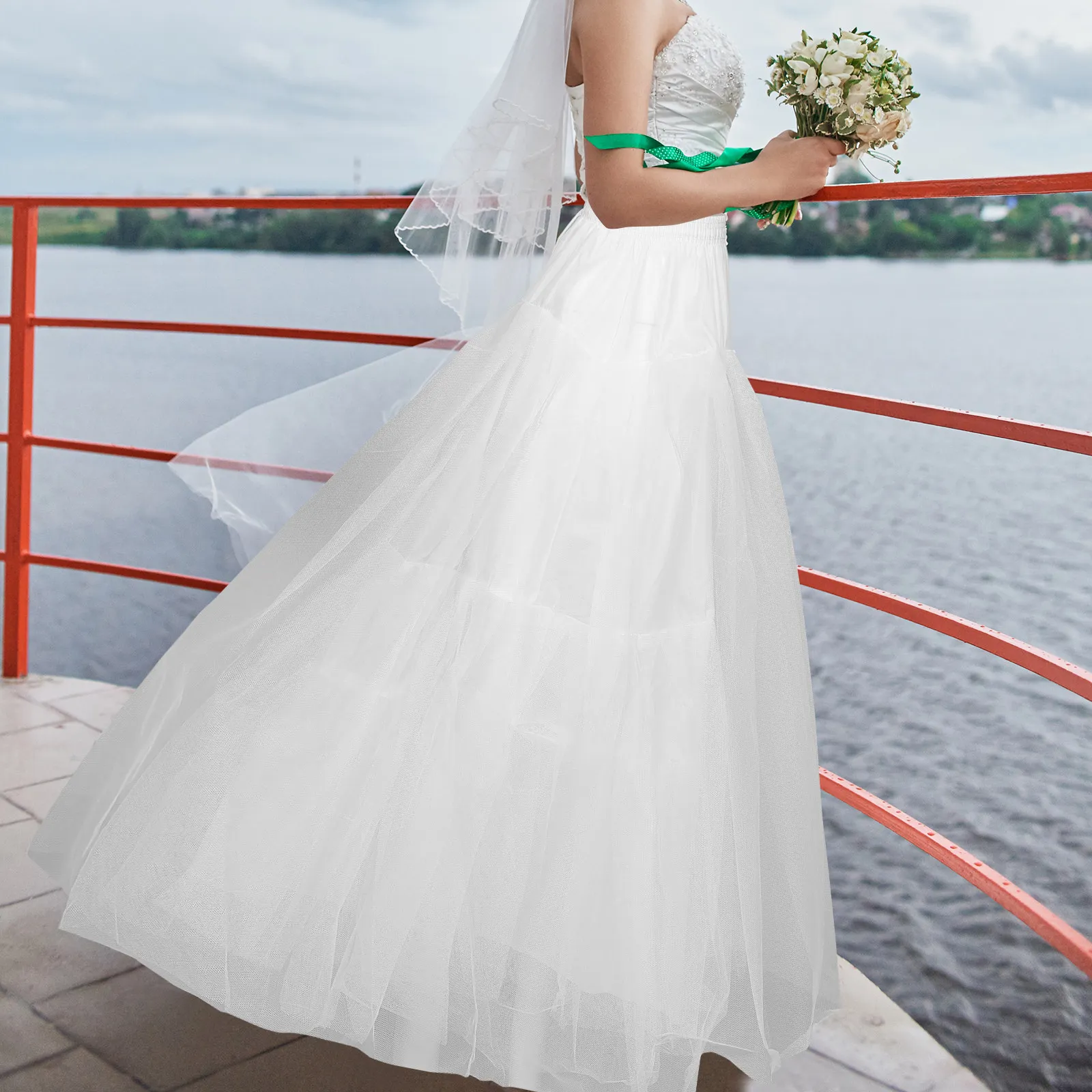

Hoopless Petticoat for Women Layered Tulle Elastic Waist Floor Length Wedding Underskirt Dress Supportive Bridal