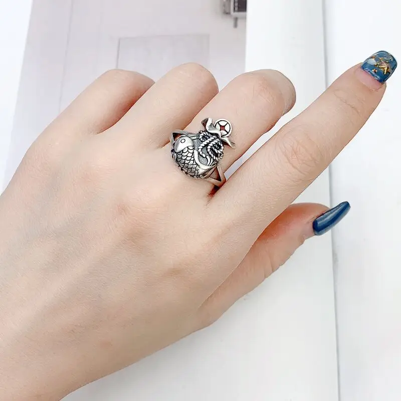 New Arrival Vintage Thai Silver Carp Blessing Bag Copper Money 925 Sterling Silver Female Finger Ring For Women New Year Gifts