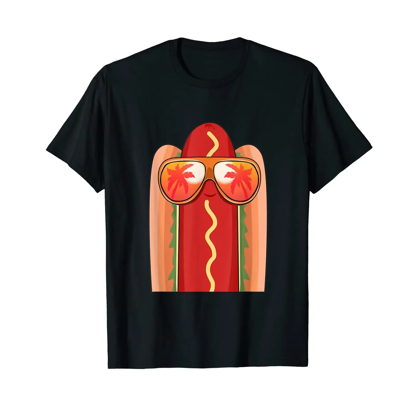 Hotdog Sunglasses Summer Beach Pool Party T Shirt black vintage Washed Versatile Slightly Casual Stretched Soft