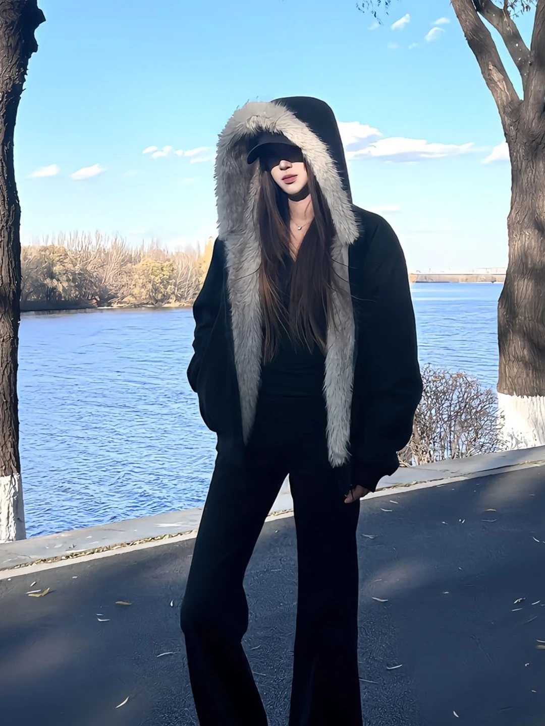 

Черная утепленная зимняя куртка с капюшоном, дизайном Mountain Eagle, воротником из меха норки, из хлопка, теплая, приталенного кроя, длинная.