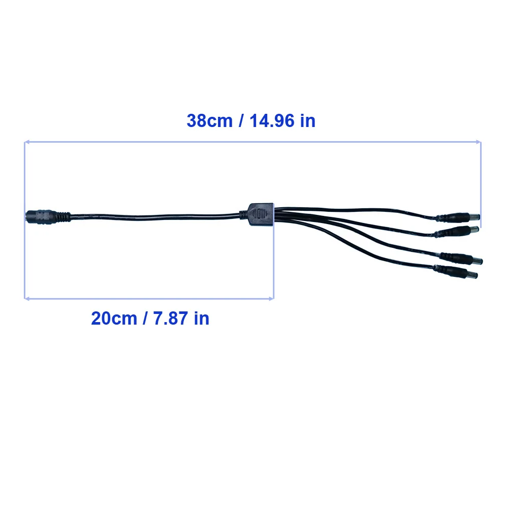 5.5mm*2.1mm 1 Female to 2/4 Male Wire Plug DC Power Y Splitter Adapter Wire for Security CCTV Camera Router LED Modem