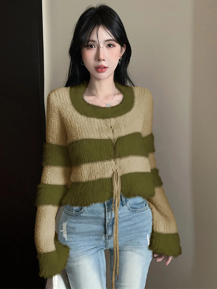 Morbido maglione lavorato a maglia a righe Plu sciolto dritto ort colore sexy Blo caldo Fce Top Sweet Sle esclusivo online primavera autunno