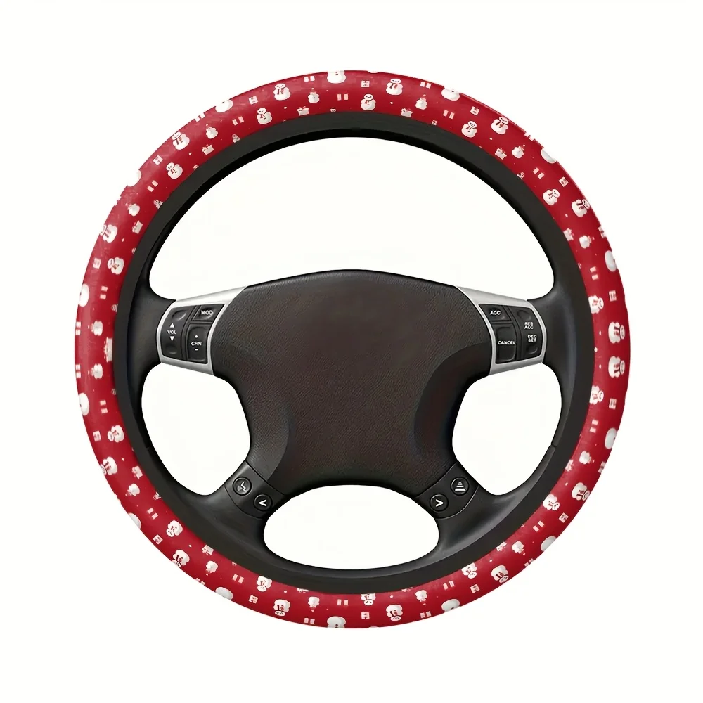 Steering Wheel Cover Red White Christmas Snowman with Scarves Gift Boxes Design Steering Wheel for Compatible with Most Vehicles